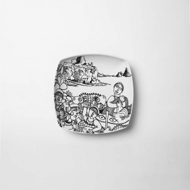 Piatto Quadro Bianco e Nero Aci Castello porcellana ceramiche de simone Piatto Quadro Bianco e Nero Aci Castello porcellana ceramiche de simone